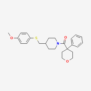 molecular formula C25H31NO3S B2621201 (4-(((4-methoxyphenyl)thio)methyl)piperidin-1-yl)(4-phenyltetrahydro-2H-pyran-4-yl)methanone CAS No. 1421453-81-7
