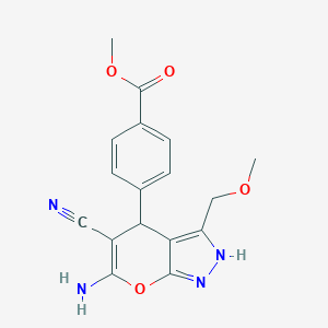 molecular formula C17H16N4O4 B262122 Methyl 4-[6-amino-5-cyano-3-(methoxymethyl)-2,4-dihydropyrano[2,3-c]pyrazol-4-yl]benzoate 