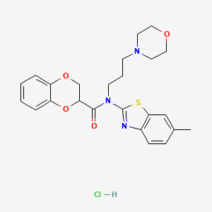 molecular formula C24H28ClN3O4S B2621223 N-(6-methylbenzo[d]thiazol-2-yl)-N-(3-morpholinopropyl)-2,3-dihydrobenzo[b][1,4]dioxine-2-carboxamide hydrochloride CAS No. 1216707-70-8