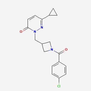 molecular formula C18H18ClN3O2 B2621239 2-[[1-(4-Chlorobenzoyl)azetidin-3-yl]methyl]-6-cyclopropylpyridazin-3-one CAS No. 2320886-07-3