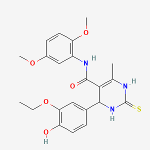 molecular formula C22H25N3O5S B2621249 N-(2,5-dimethoxyphenyl)-4-(3-ethoxy-4-hydroxyphenyl)-6-methyl-2-sulfanylidene-1,2,3,4-tetrahydropyrimidine-5-carboxamide CAS No. 379252-64-9