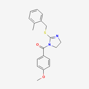 molecular formula C19H20N2O2S B2621254 (4-methoxyphenyl)(2-((2-methylbenzyl)thio)-4,5-dihydro-1H-imidazol-1-yl)methanone CAS No. 851801-04-2