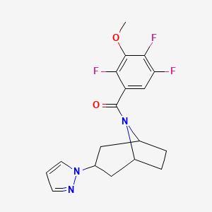 molecular formula C18H18F3N3O2 B2621255 ((1R,5S)-3-(1H-pyrazol-1-yl)-8-azabicyclo[3.2.1]octan-8-yl)(2,4,5-trifluoro-3-methoxyphenyl)methanone CAS No. 2309802-12-6