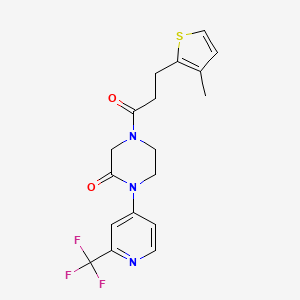 molecular formula C18H18F3N3O2S B2621257 4-[3-(3-Methylthiophen-2-yl)propanoyl]-1-[2-(trifluoromethyl)pyridin-4-yl]piperazin-2-one CAS No. 2380172-62-1