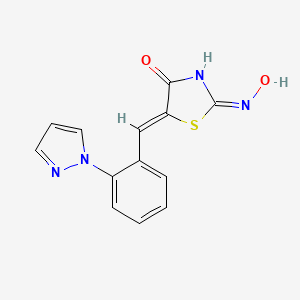 molecular formula C13H10N4O2S B2621265 (5Z)-2-(hydroxyamino)-5-{[2-(1H-pyrazol-1-yl)phenyl]methylidene}-4,5-dihydro-1,3-thiazol-4-one CAS No. 956194-09-5