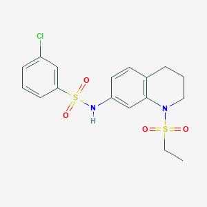 molecular formula C17H19ClN2O4S2 B2621272 3-chloro-N-(1-(ethylsulfonyl)-1,2,3,4-tetrahydroquinolin-7-yl)benzenesulfonamide CAS No. 946227-30-1