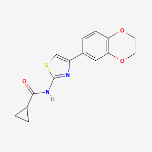 molecular formula C15H14N2O3S B2621284 N-(4-(2,3-dihydrobenzo[b][1,4]dioxin-6-yl)thiazol-2-yl)cyclopropanecarboxamide CAS No. 864937-38-2
