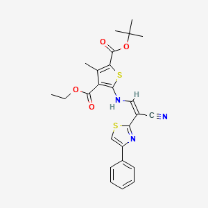 molecular formula C25H25N3O4S2 B2621297 (Z)-2-tert-butyl 4-ethyl 5-((2-cyano-2-(4-phenylthiazol-2-yl)vinyl)amino)-3-methylthiophene-2,4-dicarboxylate CAS No. 587011-40-3