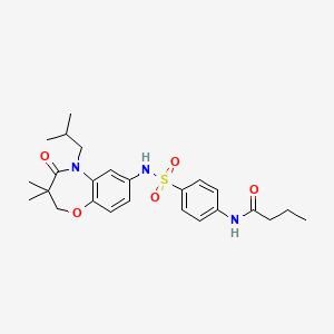 molecular formula C25H33N3O5S B2621298 N-(4-(N-(5-isobutyl-3,3-dimethyl-4-oxo-2,3,4,5-tetrahydrobenzo[b][1,4]oxazepin-7-yl)sulfamoyl)phenyl)butyramide CAS No. 922057-68-9