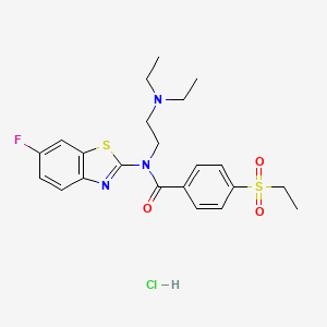 molecular formula C22H27ClFN3O3S2 B2621301 N-(2-(diethylamino)ethyl)-4-(ethylsulfonyl)-N-(6-fluorobenzo[d]thiazol-2-yl)benzamide hydrochloride CAS No. 1215394-34-5