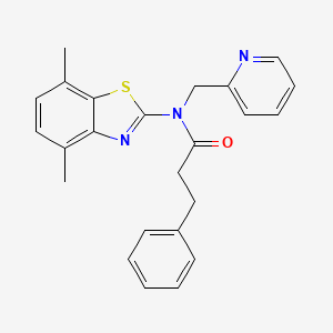 molecular formula C24H23N3OS B2621313 N-(4,7-dimethylbenzo[d]thiazol-2-yl)-3-phenyl-N-(pyridin-2-ylmethyl)propanamide CAS No. 922953-73-9