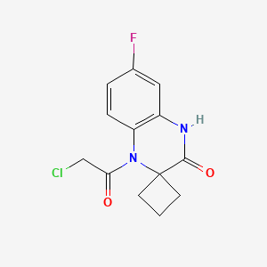 molecular formula C13H12ClFN2O2 B2621316 4-(2-Chloroacetyl)-7-fluorospiro[1H-quinoxaline-3,1'-cyclobutane]-2-one CAS No. 2411246-07-4