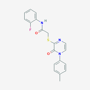 molecular formula C19H16FN3O2S B2621321 N-(2-fluorophenyl)-2-((3-oxo-4-(p-tolyl)-3,4-dihydropyrazin-2-yl)thio)acetamide CAS No. 941888-26-2