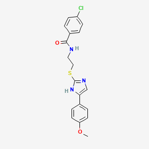 molecular formula C19H18ClN3O2S B2621327 4-chloro-N-(2-((5-(4-methoxyphenyl)-1H-imidazol-2-yl)thio)ethyl)benzamide CAS No. 897455-14-0
