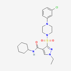 molecular formula C22H30ClN5O3S B2621329 3-[4-(3-chlorophenyl)piperazin-1-yl]sulfonyl-N-cyclohexyl-1-ethylpyrazole-4-carboxamide CAS No. 1251686-97-1