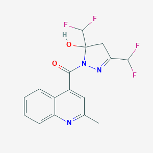 molecular formula C16H13F4N3O2 B262133 3,5-bis(difluoromethyl)-1-[(2-methyl-4-quinolinyl)carbonyl]-4,5-dihydro-1H-pyrazol-5-ol 