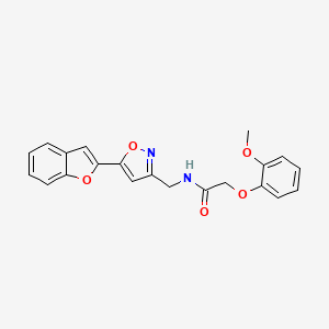 molecular formula C21H18N2O5 B2621338 N-((5-(benzofuran-2-yl)isoxazol-3-yl)methyl)-2-(2-methoxyphenoxy)acetamide CAS No. 1105206-18-5