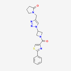 molecular formula C20H20N6O2S B2621345 1-((1-(1-(2-phenylthiazole-4-carbonyl)azetidin-3-yl)-1H-1,2,3-triazol-4-yl)methyl)pyrrolidin-2-one CAS No. 2034407-59-3