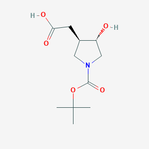 molecular formula C11H19NO5 B2621352 2-[(3R,4S)-4-Hydroxy-1-[(2-methylpropan-2-yl)oxycarbonyl]pyrrolidin-3-yl]acetic acid CAS No. 215922-88-6