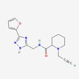 molecular formula C16H19N5O2 B2621364 N-{[3-(furan-2-yl)-1H-1,2,4-triazol-5-yl]methyl}-1-(prop-2-yn-1-yl)piperidine-2-carboxamide CAS No. 1375852-37-1