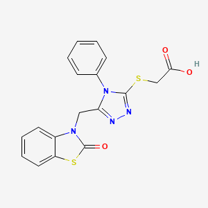 molecular formula C18H14N4O3S2 B2621376 2-((5-((2-oxobenzo[d]thiazol-3(2H)-yl)methyl)-4-phenyl-4H-1,2,4-triazol-3-yl)thio)acetic acid CAS No. 847402-36-2