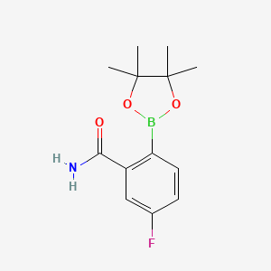 molecular formula C13H17BFNO3 B2621382 2-Carbamoyl-4-fluorophenylboronic acid, pinacol ester CAS No. 2377611-11-3