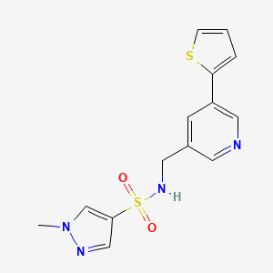 molecular formula C14H14N4O2S2 B2621384 1-methyl-N-((5-(thiophen-2-yl)pyridin-3-yl)methyl)-1H-pyrazole-4-sulfonamide CAS No. 2034487-86-8