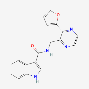 molecular formula C18H14N4O2 B2621390 N-((3-(furan-2-yl)pyrazin-2-yl)methyl)-1H-indole-3-carboxamide CAS No. 2034463-94-8