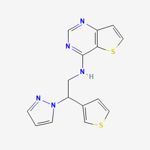 molecular formula C15H13N5S2 B2621397 N-(2-Pyrazol-1-yl-2-thiophen-3-ylethyl)thieno[3,2-d]pyrimidin-4-amine CAS No. 2380180-49-2