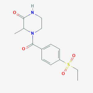 molecular formula C14H18N2O4S B2621407 4-(4-(Ethylsulfonyl)benzoyl)-3-methylpiperazin-2-one CAS No. 1105061-23-1