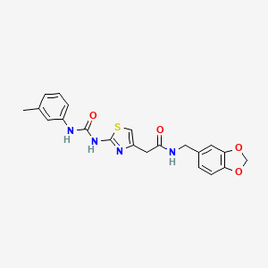 molecular formula C21H20N4O4S B2621433 N-(benzo[d][1,3]dioxol-5-ylmethyl)-2-(2-(3-(m-tolyl)ureido)thiazol-4-yl)acetamide CAS No. 921466-30-0