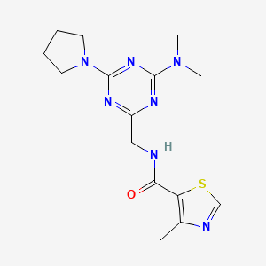 molecular formula C15H21N7OS B2621434 N-((4-(dimethylamino)-6-(pyrrolidin-1-yl)-1,3,5-triazin-2-yl)methyl)-4-methylthiazole-5-carboxamide CAS No. 2034272-89-2