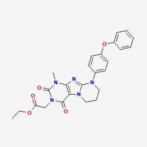 molecular formula C25H25N5O5 B2621444 ethyl 2-[1-methyl-2,4-dioxo-9-(4-phenoxyphenyl)-7,8-dihydro-6H-purino[7,8-a]pyrimidin-3-yl]acetate CAS No. 849924-27-2