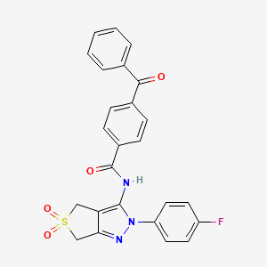 molecular formula C25H18FN3O4S B2621453 4-benzoyl-N-(2-(4-fluorophenyl)-5,5-dioxido-4,6-dihydro-2H-thieno[3,4-c]pyrazol-3-yl)benzamide CAS No. 450337-29-8