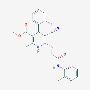 molecular formula C24H22FN3O3S B2621463 5-氰基-4-(2-氟苯基)-2-甲基-6-({[(2-甲基苯基)氨基羰基]甲基}硫代)-1,4-二氢吡啶-3-羧酸甲酯 CAS No. 442557-58-6