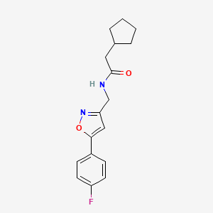molecular formula C17H19FN2O2 B2621469 2-cyclopentyl-N-((5-(4-fluorophenyl)isoxazol-3-yl)methyl)acetamide CAS No. 952963-36-9