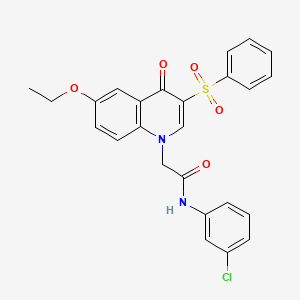 molecular formula C25H21ClN2O5S B2621470 2-[3-(benzenesulfonyl)-6-ethoxy-4-oxo-1,4-dihydroquinolin-1-yl]-N-(3-chlorophenyl)acetamide CAS No. 866591-22-2