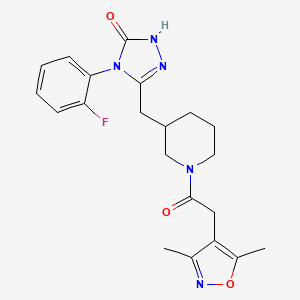 molecular formula C21H24FN5O3 B2621471 3-((1-(2-(3,5-dimethylisoxazol-4-yl)acetyl)piperidin-3-yl)methyl)-4-(2-fluorophenyl)-1H-1,2,4-triazol-5(4H)-one CAS No. 2034233-57-1