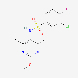 molecular formula C13H13ClFN3O3S B2621474 3-chloro-4-fluoro-N-(2-methoxy-4,6-dimethylpyrimidin-5-yl)benzenesulfonamide CAS No. 2194902-27-5