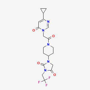 molecular formula C19H22F3N5O4 B2621480 1-{1-[2-(4-Cyclopropyl-6-oxo-1,6-dihydropyrimidin-1-yl)acetyl]piperidin-4-yl}-3-(2,2,2-trifluoroethyl)imidazolidine-2,4-dione CAS No. 2097897-08-8