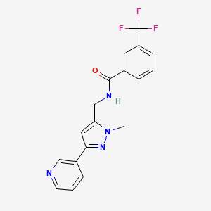 molecular formula C18H15F3N4O B2621494 N-((1-methyl-3-(pyridin-3-yl)-1H-pyrazol-5-yl)methyl)-3-(trifluoromethyl)benzamide CAS No. 2034510-73-9