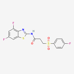 molecular formula C16H11F3N2O3S2 B2621500 N-(4,6-difluorobenzo[d]thiazol-2-yl)-3-((4-fluorophenyl)sulfonyl)propanamide CAS No. 895451-82-8