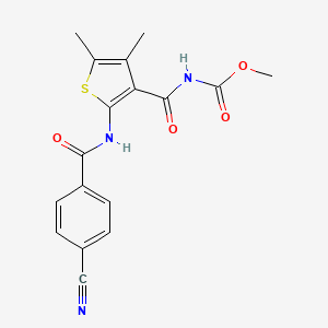 molecular formula C17H15N3O4S B2621506 Methyl (2-(4-cyanobenzamido)-4,5-dimethylthiophene-3-carbonyl)carbamate CAS No. 896304-91-9