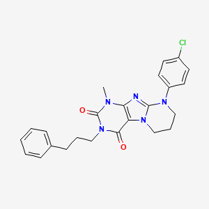 molecular formula C24H24ClN5O2 B2621511 9-(4-chlorophenyl)-1-methyl-3-(3-phenylpropyl)-7,8-dihydro-6H-purino[7,8-a]pyrimidine-2,4-dione CAS No. 877807-29-9