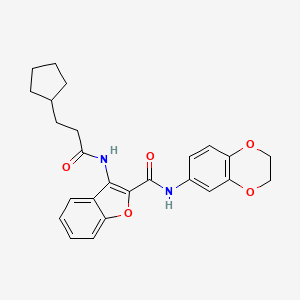 molecular formula C25H26N2O5 B2621528 3-(3-cyclopentylpropanamido)-N-(2,3-dihydrobenzo[b][1,4]dioxin-6-yl)benzofuran-2-carboxamide CAS No. 888465-55-2