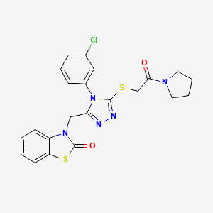 molecular formula C22H20ClN5O2S2 B2621534 3-((4-(3-chlorophenyl)-5-((2-oxo-2-(pyrrolidin-1-yl)ethyl)thio)-4H-1,2,4-triazol-3-yl)methyl)benzo[d]thiazol-2(3H)-one CAS No. 847403-46-7