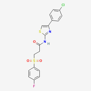 molecular formula C18H14ClFN2O3S2 B2621559 N-(4-(4-chlorophenyl)thiazol-2-yl)-3-((4-fluorophenyl)sulfonyl)propanamide CAS No. 895472-20-5