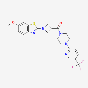 molecular formula C22H22F3N5O2S B2621579 (1-(6-Methoxybenzo[d]thiazol-2-yl)azetidin-3-yl)(4-(5-(trifluoromethyl)pyridin-2-yl)piperazin-1-yl)methanone CAS No. 1705870-98-9