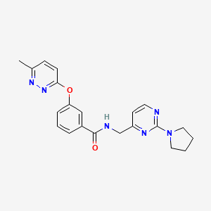 molecular formula C21H22N6O2 B2621595 3-((6-methylpyridazin-3-yl)oxy)-N-((2-(pyrrolidin-1-yl)pyrimidin-4-yl)methyl)benzamide CAS No. 1797812-78-2