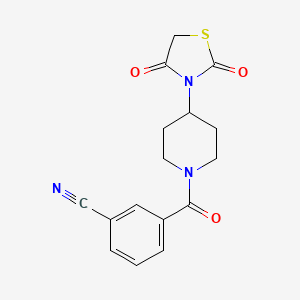 molecular formula C16H15N3O3S B2621597 3-(4-(2,4-Dioxothiazolidin-3-yl)piperidine-1-carbonyl)benzonitrile CAS No. 1795424-04-2